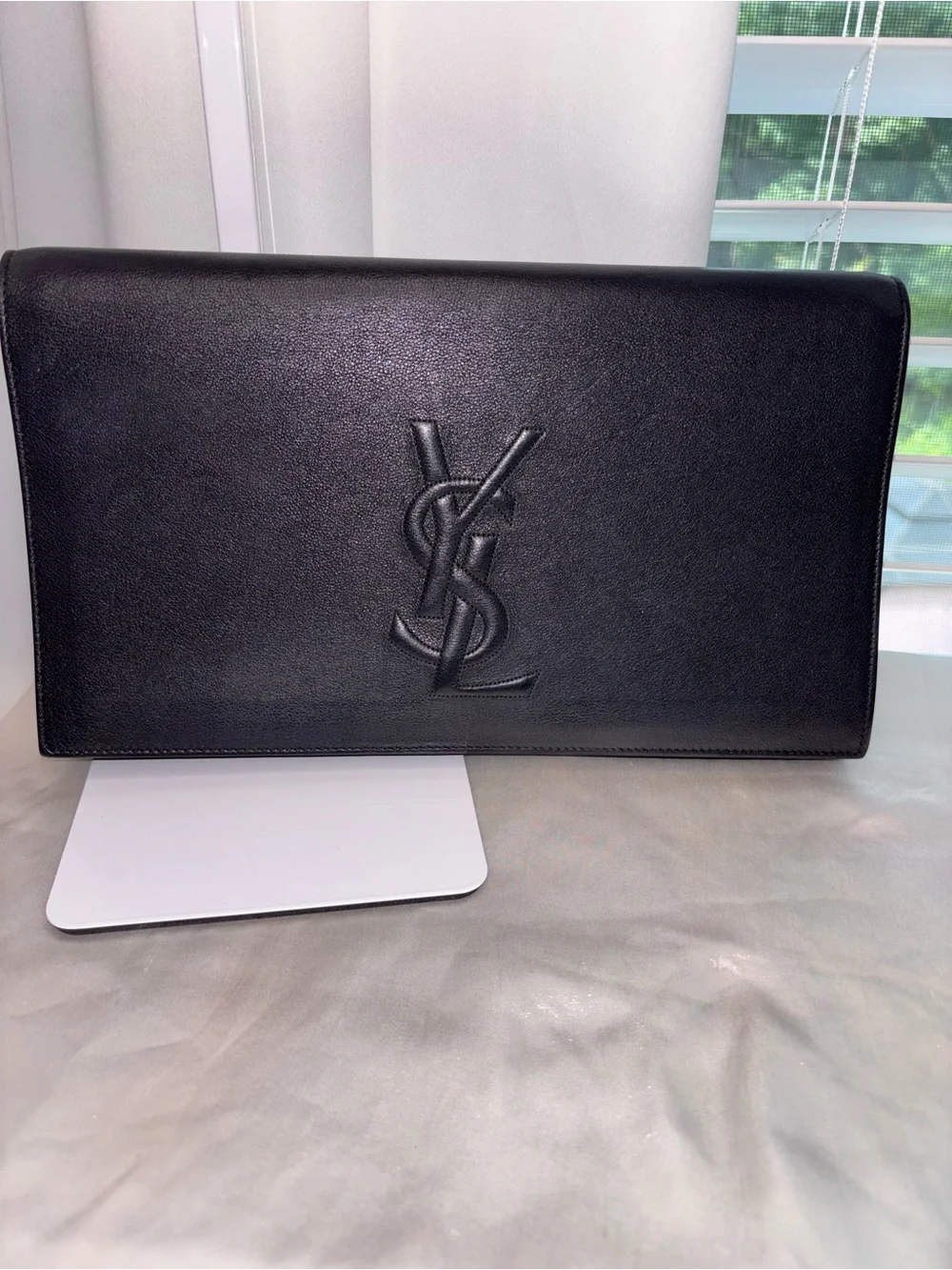 Saint Laurent Black Leather YSL Logo Envelope Clutch